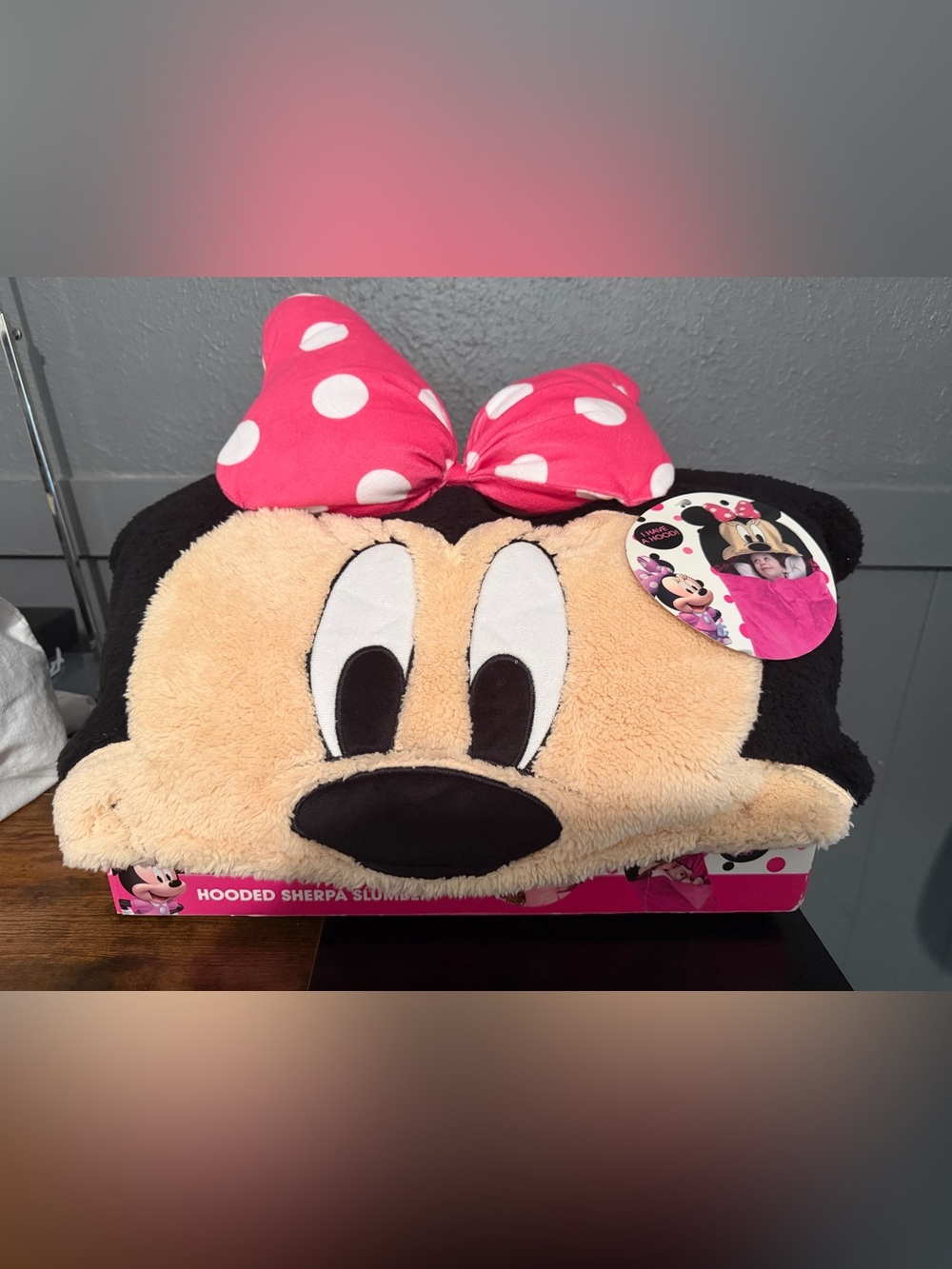 Minnie Mouse Pink Polka Dot Bow Hooded Sherpa Slumber Blanket